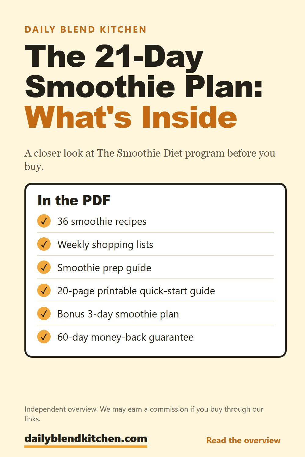 Checklist of what's inside The Smoothie Diet 21-day plan